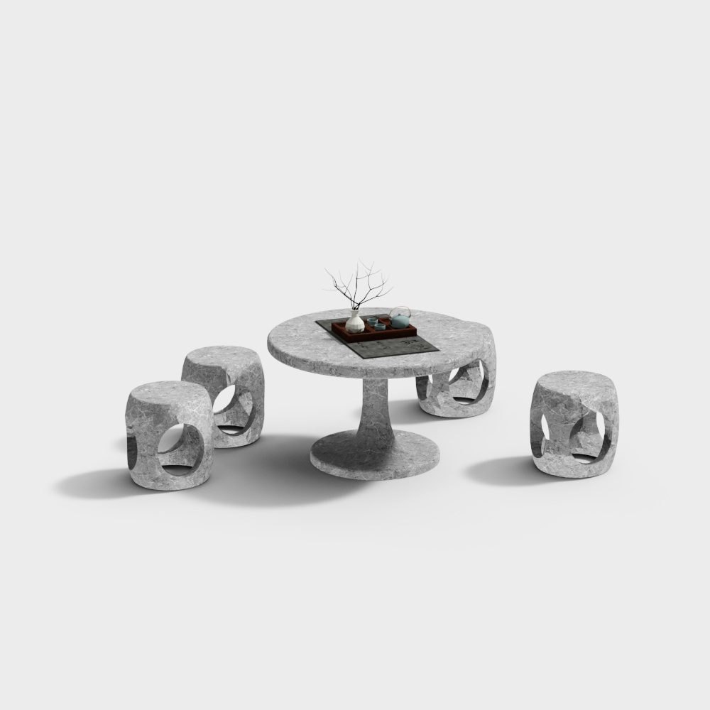 Bàn ghế đá retro hình vuông