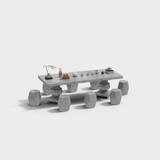 Stone Rhythm Tea Table 3D Model for Elegant Spaces