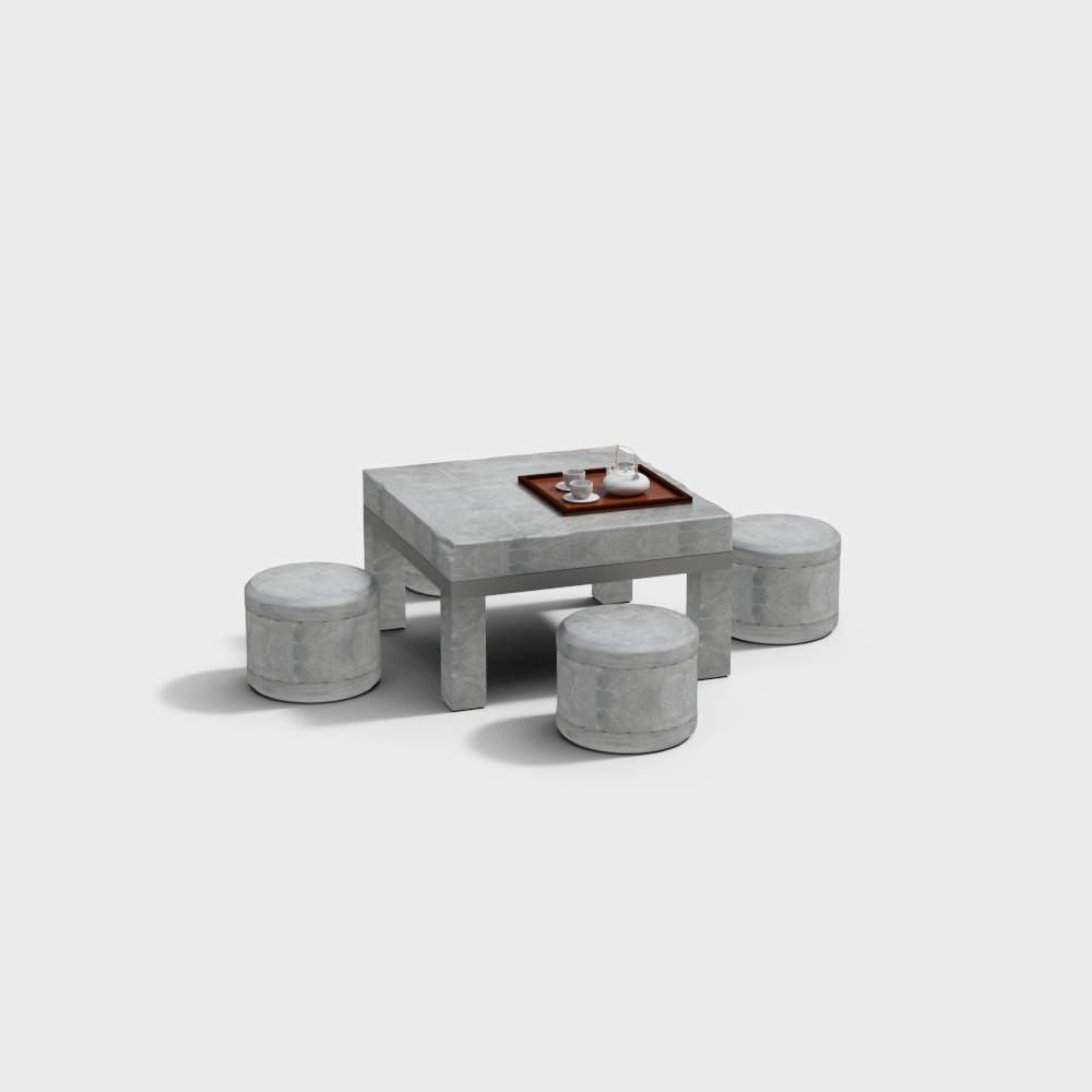 New stone chairs and tables in the park