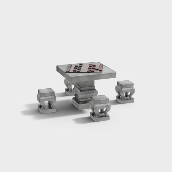 Elegant Stone Table and Chair Set 3D model