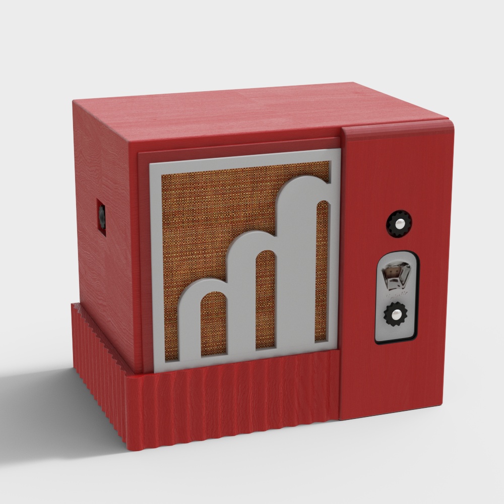 Vintage Future TV 3D Model – Red Low-Poly Design