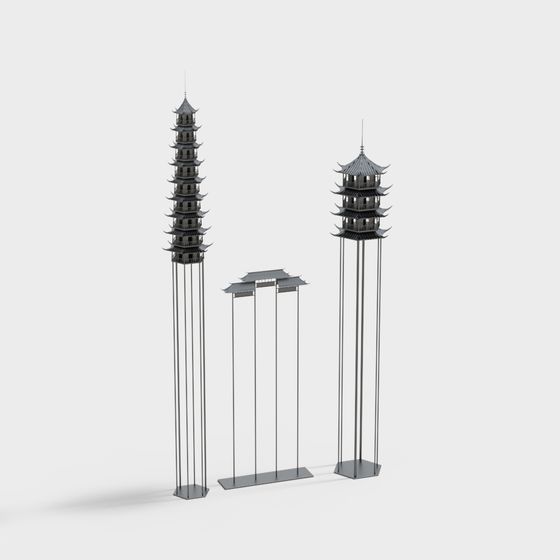 Oriental Tower 3D Model for Designers