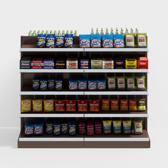Vibrant Snack Shelf 3D Model for Supermarket Aisles