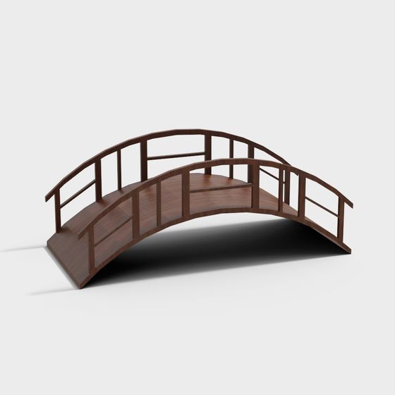 Elegant Wooden Arch Bridge 3D model