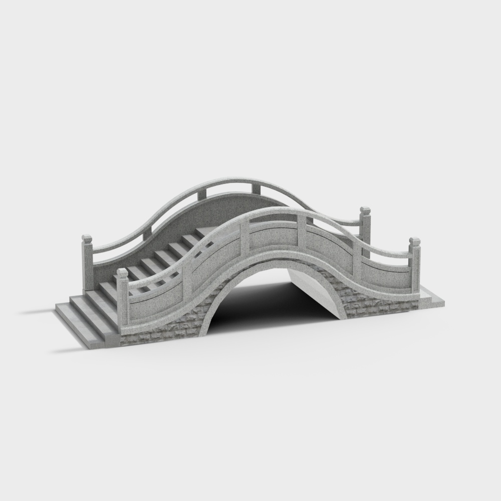 Elegant Low-Polygon Stone Bridge 3D model