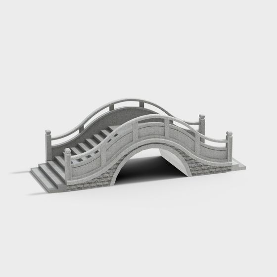 Elegant Low-Polygon Stone Bridge 3D model