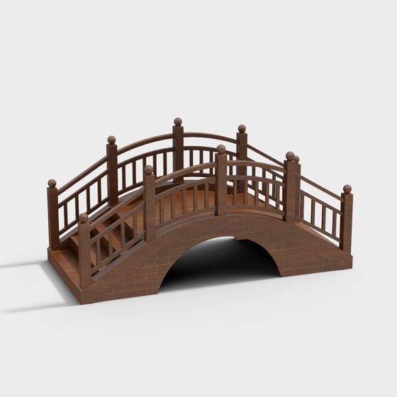 Low-Poly Wooden Arch Bridge 3D model