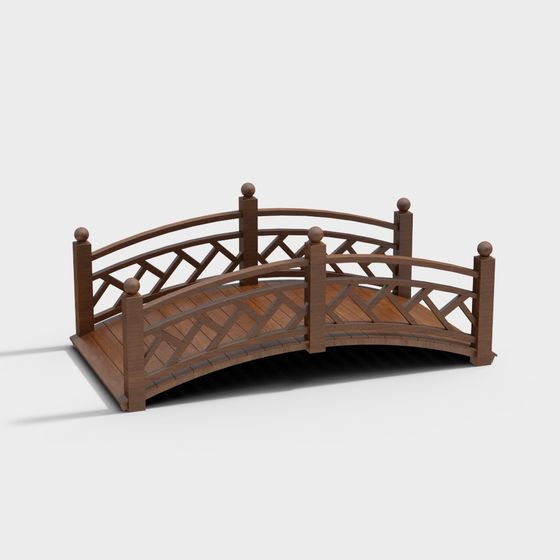 Elegant Low-Poly Wooden Bridge 3D model