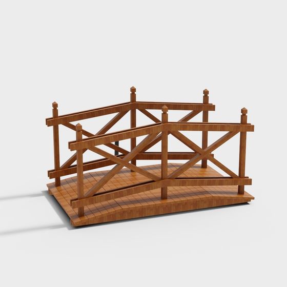 Low-Poly 3D Wooden Bridge Model