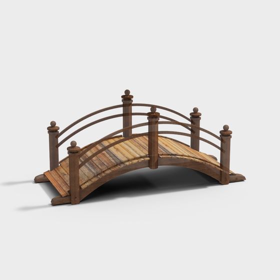 Elegant Wooden Bridge 3D model