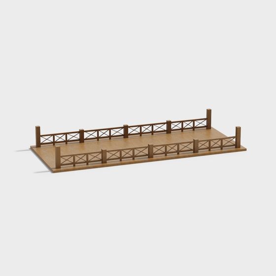 Realistic Wooden Railing 3D model with Low-Polygon Design