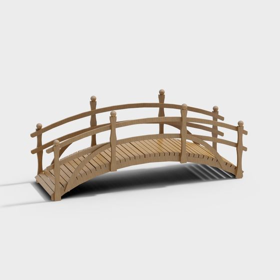 Elegant Low-Poly Wooden Bridge 3D model