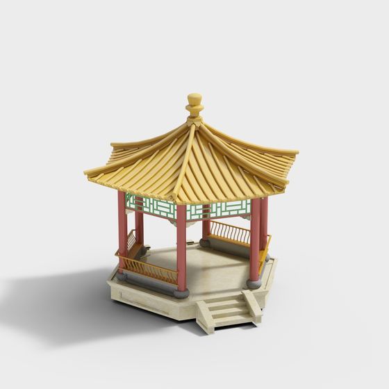 Oriental Pavilion 3D model Inspired by Eastern Aesthetics