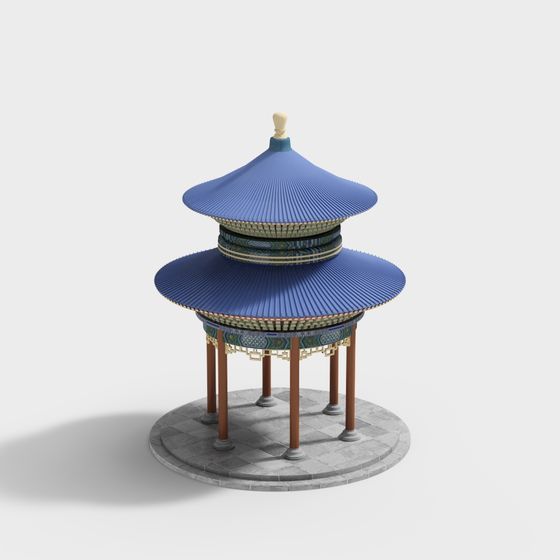 Temple Pavilion 3D model Inspired by Eastern Aesthetics