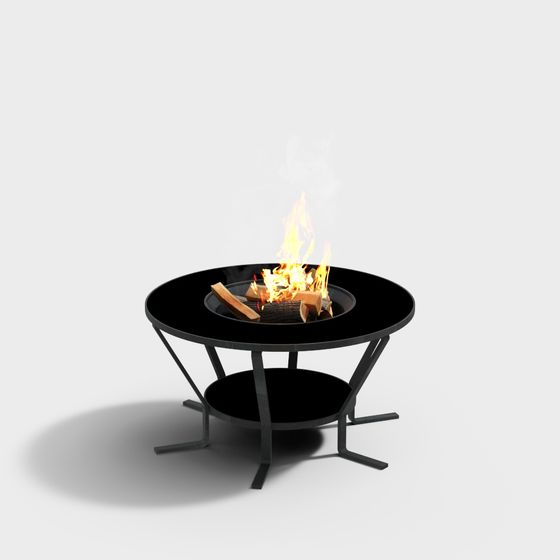 Modern Outdoor Campfire Table 3D Model in Black