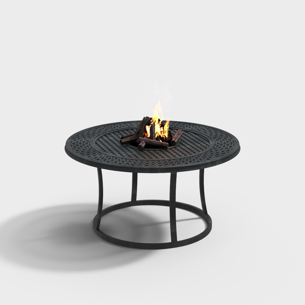 Circular Fire Pit Table 3D Model – Low-Poly Steel Design