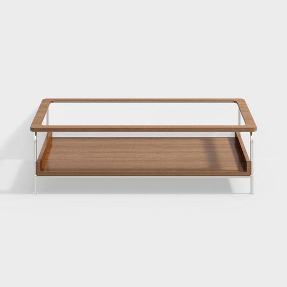 Glass Wood Frame Coffee Table 3D model