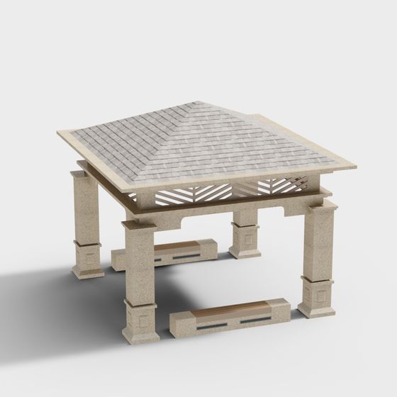 Oriental-Inspired Pavilion 3D Model