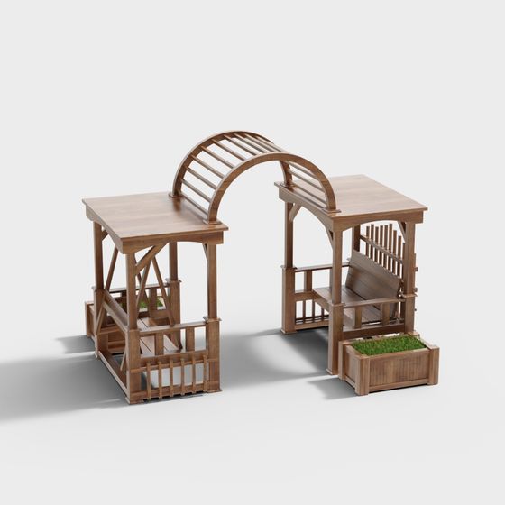Elegant Wooden Archway 3D Model for Garden Design