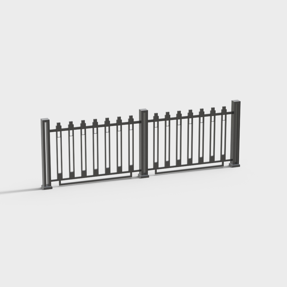 Minimalist Metal Fence 3D Model – Deep Gray Low-Poly
