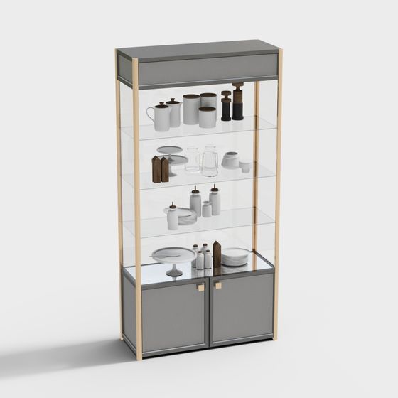 Elegant Low-Poly Display Cabinet 3D model