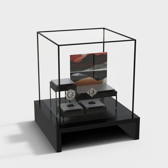 Elegant Display Case and Art Collection 3D model