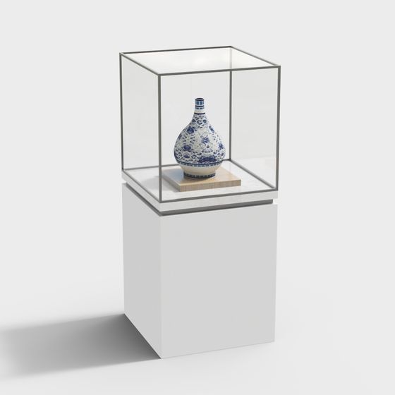 Blue and White Porcelain Vase Display Case 3D model