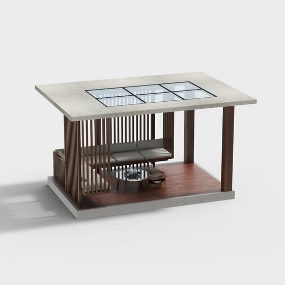 Concrete and Wood Dialogue Table 3D model