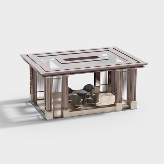 Elegant Glass-Topped Terrace 3D model for Modern Settings