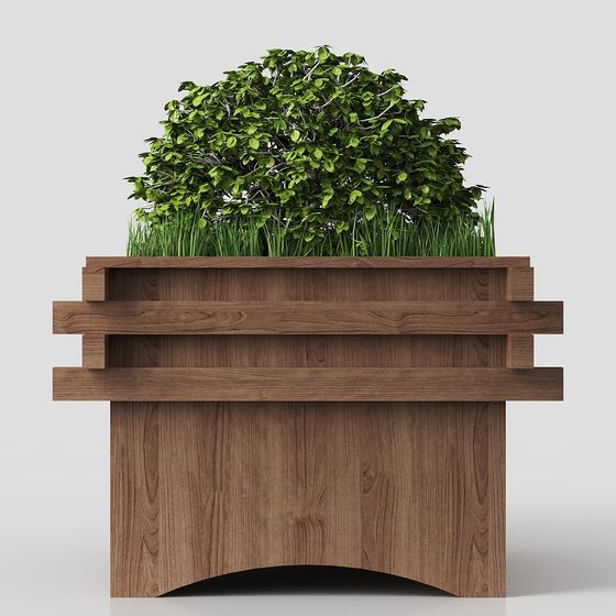 Stylish Wooden Planter Box 3D model