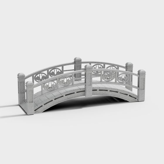 Elegant Low-Polygon Stone Bridge 3D model