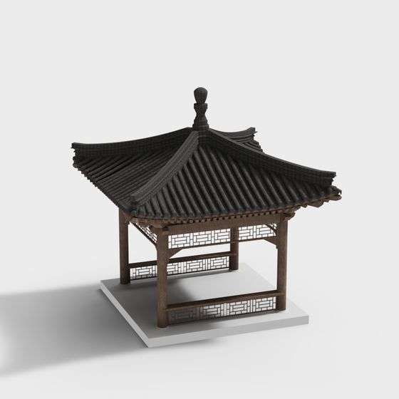 Elegant East Asian Pavilion 3D model