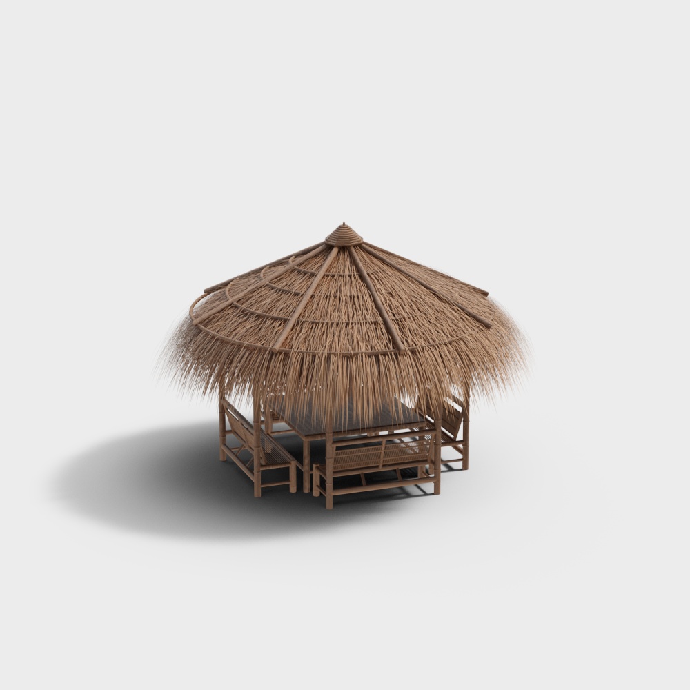 Tropical Low-Polygon Thatched Pavilion 3D model