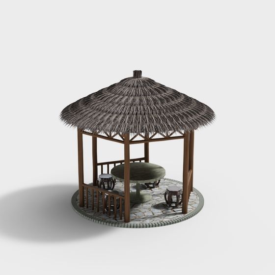 Tropical Beach Pavilion Low-Poly 3D Model for Designs
