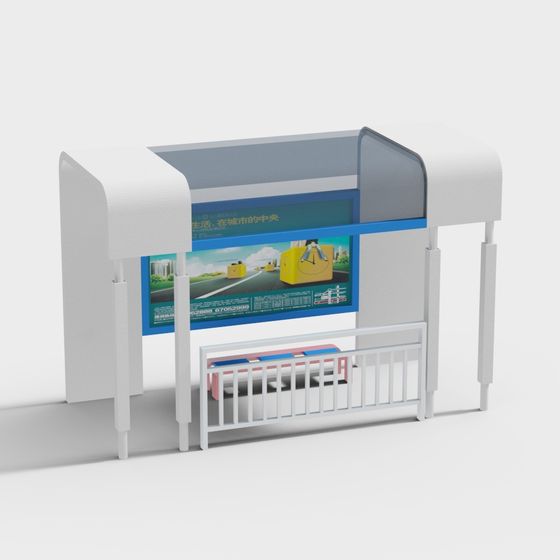 Low-Polygon City Bus Stop 3D Model