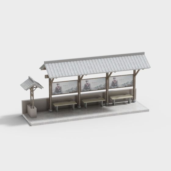 Charming Countryside Bus Stop 3D model