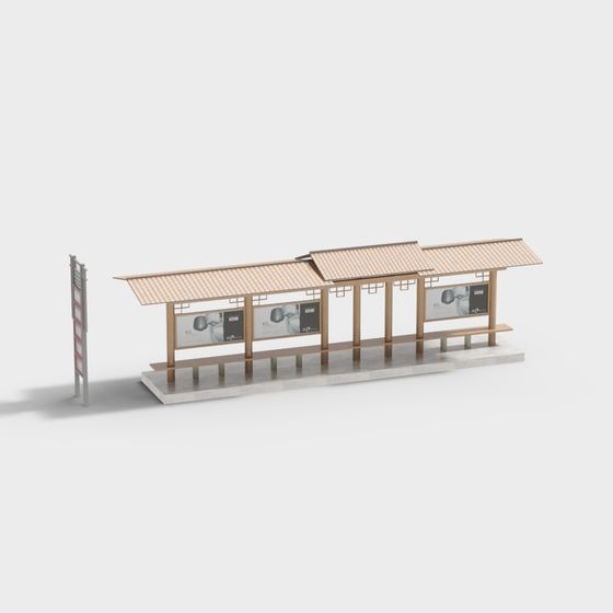 Urban Bus Shelter Low-Poly 3D model