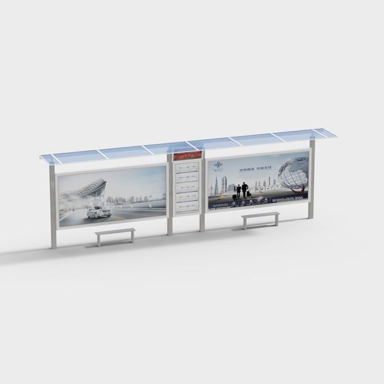 Stylish Low-Polygon Bus Stop 3D model