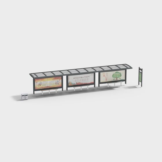 Stylish Low-Poly Bus Stop 3D Model for Modern Urban Scenes