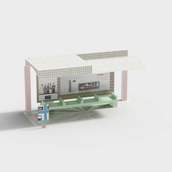 Stylish Low-Poly Bus Stop 3D model