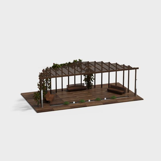Low-Poly Wooden Pavilion 3D model
