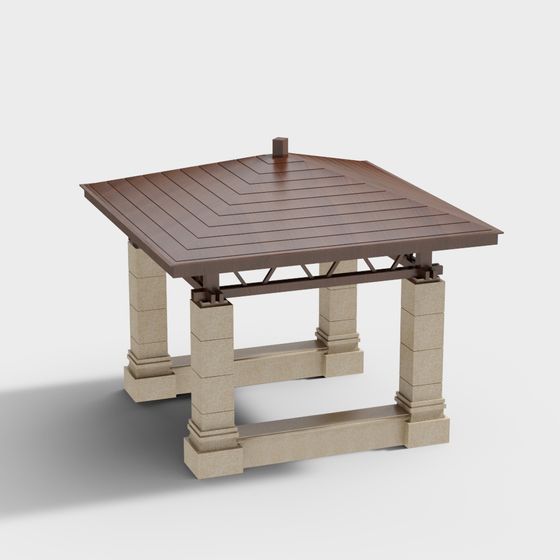 Low-Polygon Oriental Pavilion 3D model