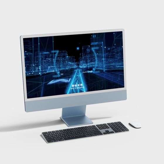 Futuristic Low-Poly Computer Set 3D Model