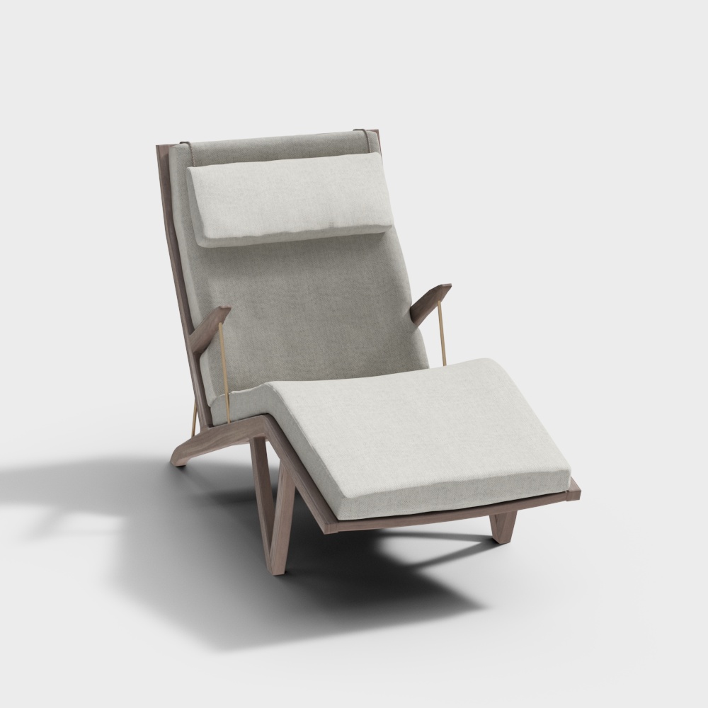 Cozy Lounge Chair 3D Model – Natural Wood & Gray Upholstery