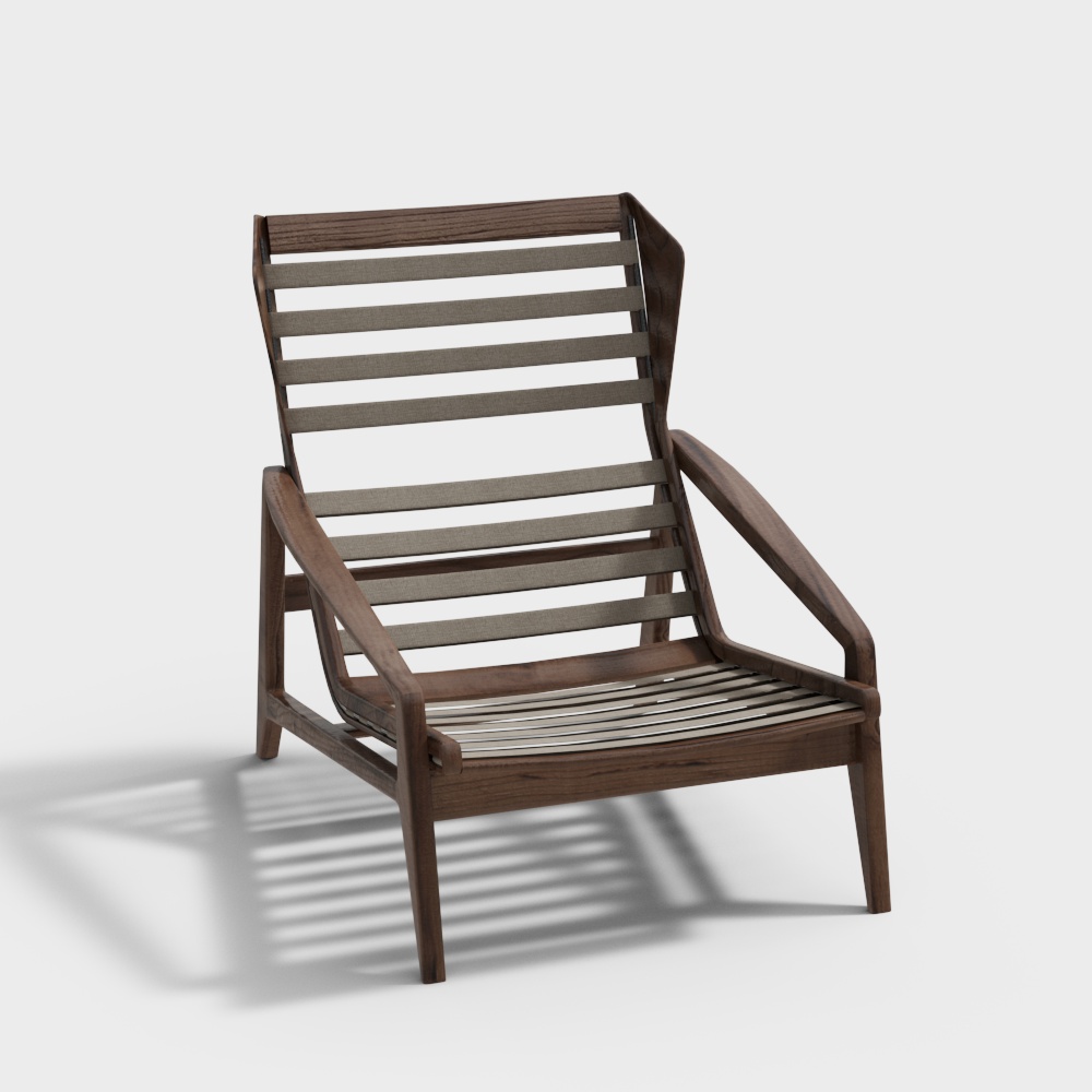 Modern Scandinavian Lounge Chair 3D Model – Wood & Metal