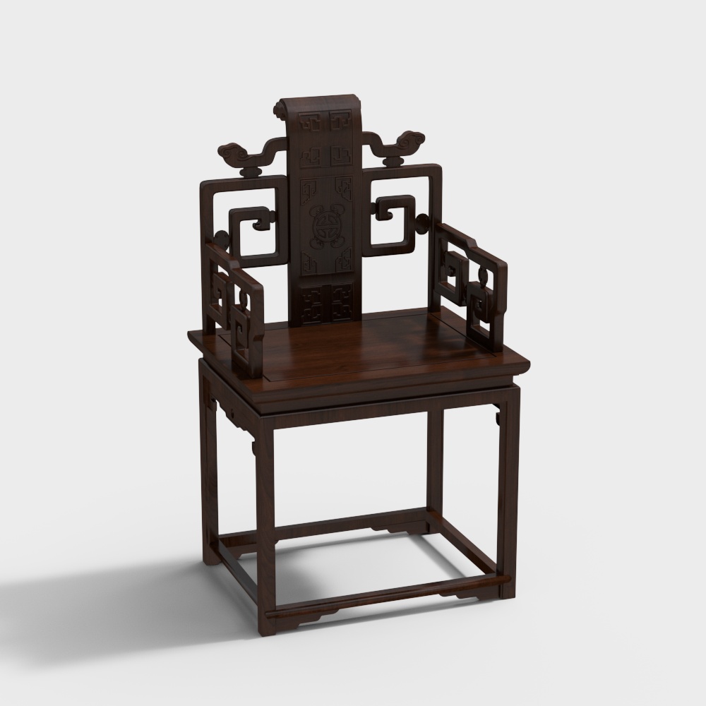 Royal Throne 3D Model – Traditional Chinese Wood Design