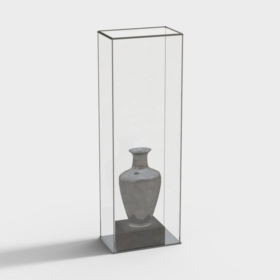 Elegant Glass Display Cabinet with Ceramic Vase 3D model