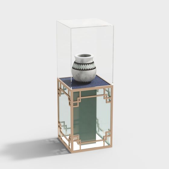 Elegant Glass Display Case with Ceramic Pots 3D model