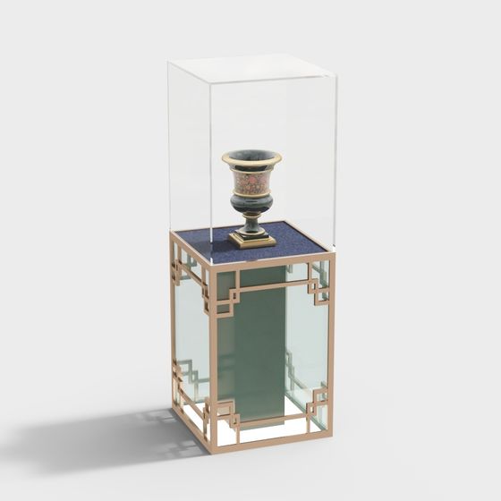 Glass Display Cabinet with Antique Vase 3D model