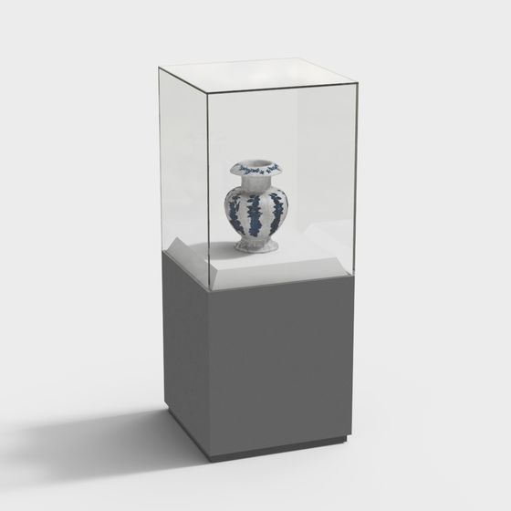 Blue and White Porcelain Vase Display Cabinet 3D model